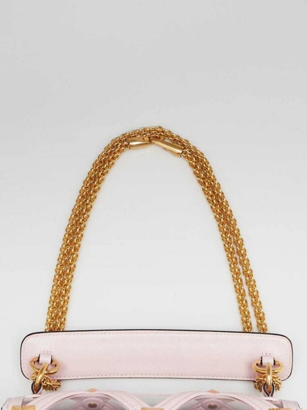 Valentino Rose Quartz Leather and PVC Roman Stud Medium Shoulder Bag - Picture 4 of 9